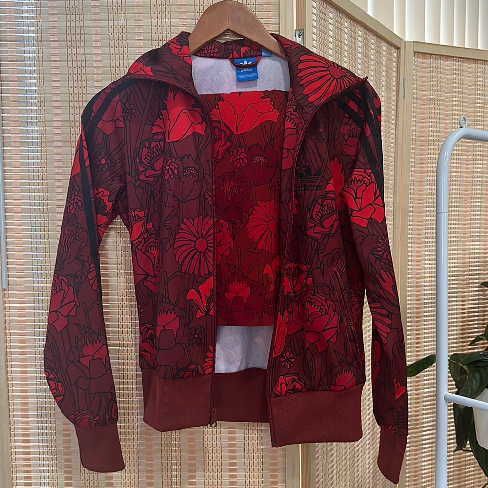 XS Red Printed Adidas Skirt Set With Jacket